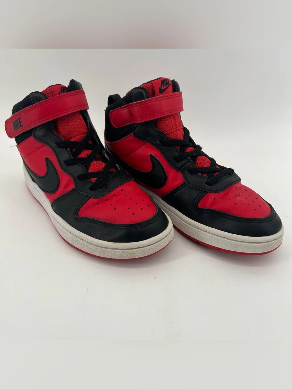 Nike Court Borough Mid 2 Sneakers Youth Sz 3Y Black Red Leather Shoes CD7783-003
